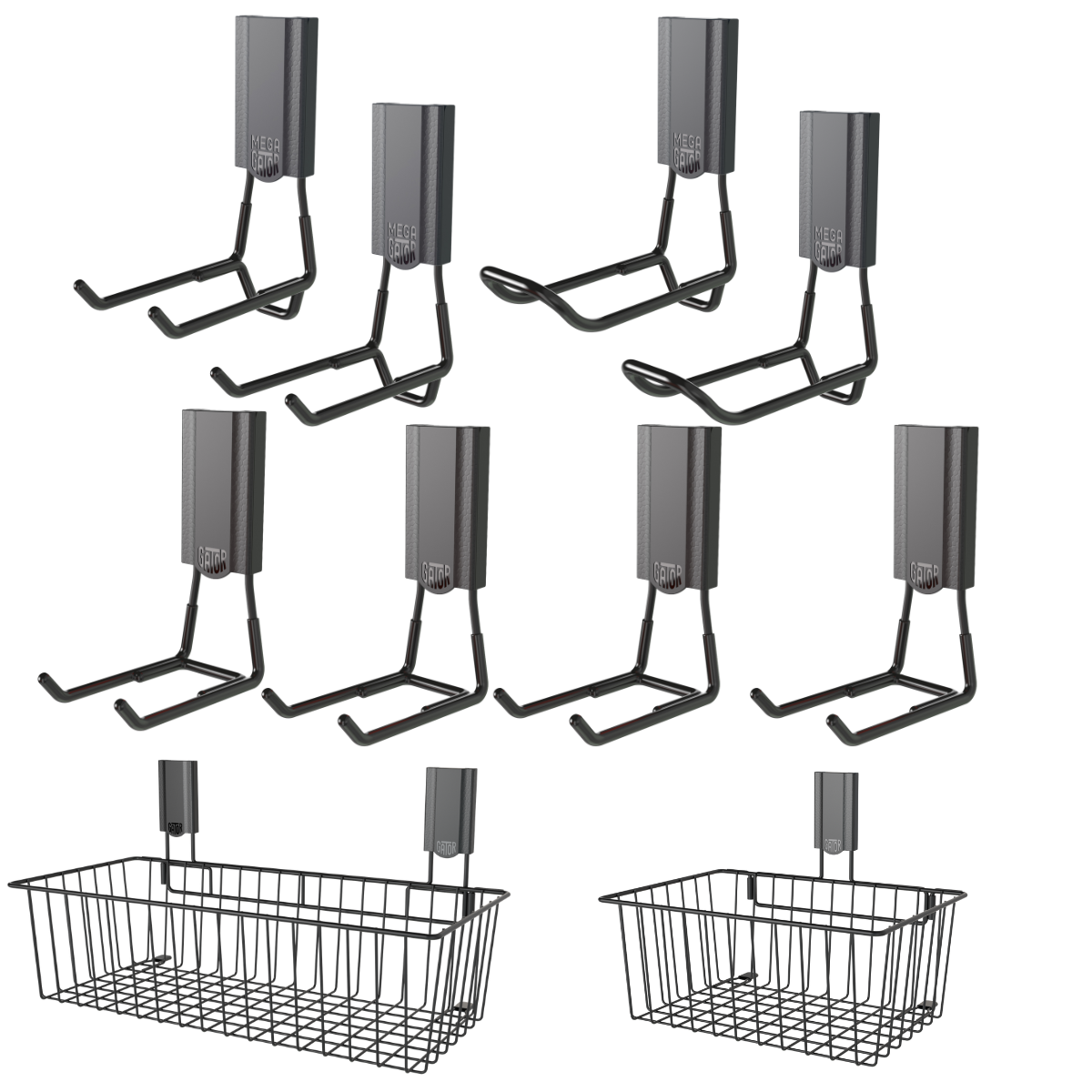Gator Magnetics The Complete Workshop 10 Bundle — bundle contents laid out, black magnetic hooks with two wire baskets