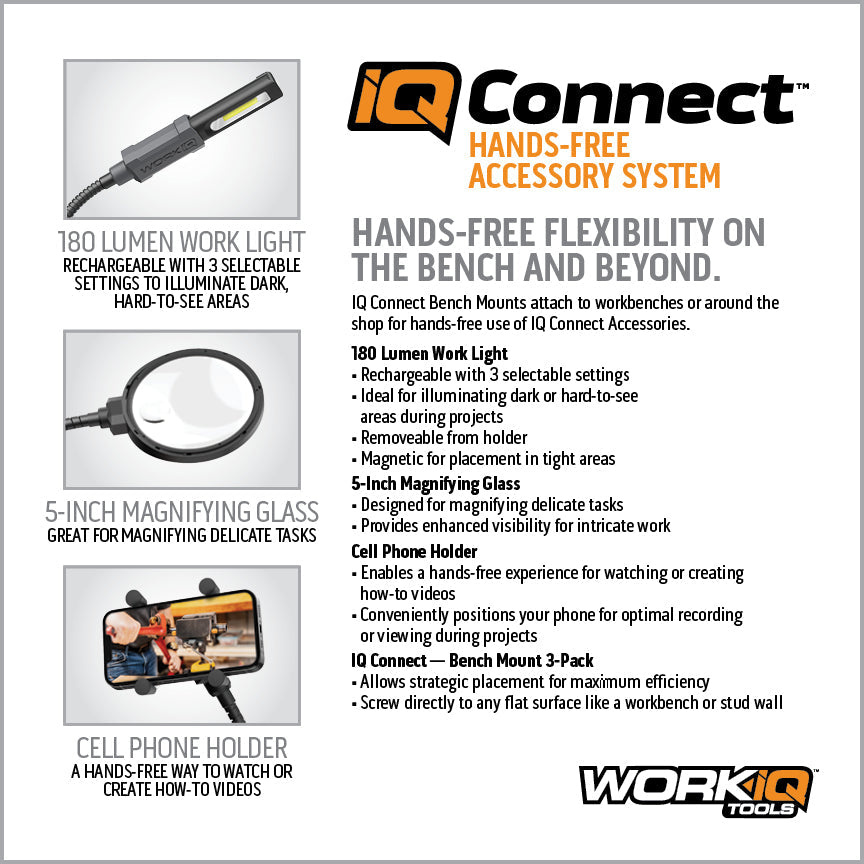 Work IQ Tools - IQ Connect™ Hands-Free Accessory System (With 3 Bench Mounts)
