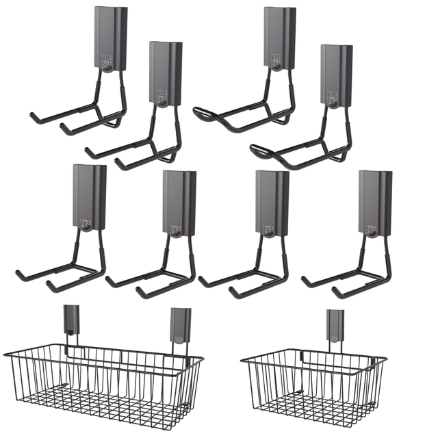 Gator Magnetics The Complete Workshop 10 Bundle — bundle contents laid out, black magnetic hooks with two wire baskets