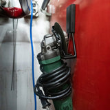 Gator Magnetics The Pro Tradie 8 Bundle — green angle grinder and coiled cord on a black hook against red steel