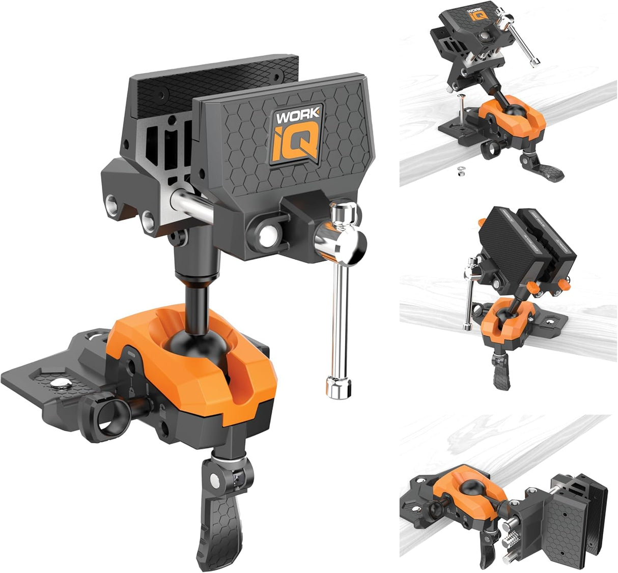 IQ Vise | 360° Articulating Bench Vise Made From Steel & Cast Aluminum w/ 8-Position Locking Ball & Socket | Includes 1 Set of Flex-Fit jaws